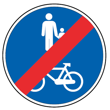 Sinal de trânsito de fim de pista obrigatória para peões e velocípedes